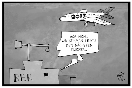 Cartoon: Eröffnung BER (medium) by Kostas Koufogiorgos tagged karikatur,koufogiorgos,illustration,cartoon,ber,eröffnung,flugzeug,flughafen,berlin,brandenburg,willy,brandt,2017,verschieben,baustelle,grossprojekt,karikatur,koufogiorgos,illustration,cartoon,ber,eröffnung,flugzeug,flughafen,berlin,brandenburg,willy,brandt,2017,verschieben,baustelle,grossprojekt