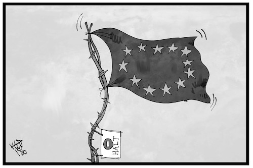 Cartoon: EU-Asylpolitik (medium) by Kostas Koufogiorgos tagged karikatur,koufogiorgos,illustration,cartoon,eu,europa,fahne,flagge,asylpolitik,migration,verschärfung,stacheldraht,europäische,union,gemeinschaft,karikatur,koufogiorgos,illustration,cartoon,eu,europa,fahne,flagge,asylpolitik,migration,verschärfung,stacheldraht,europäische,union,gemeinschaft