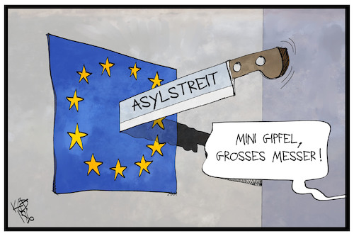 Cartoon: EU-Asylpolitik (medium) by Kostas Koufogiorgos tagged karikatur,koufogiorgos,illustration,cartoon,asylpolitik,asylstreit,eu,europäische,union,messer,mini,gipfel,treffen,waffen,streit,konflikt,gemeinschaft,karikatur,koufogiorgos,illustration,cartoon,asylpolitik,asylstreit,eu,europäische,union,messer,mini,gipfel,treffen,waffen,streit,konflikt,gemeinschaft