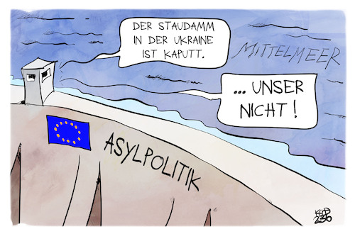 Cartoon: EU-Asylpolitik (medium) by Kostas Koufogiorgos tagged karikatur,koufogiorgos,cherson,staudamm,ukraine,asylrecht,asylpolitik,abschottung,mittelmeer,wasser,karikatur,koufogiorgos,cherson,staudamm,ukraine,asylrecht,asylpolitik,abschottung,mittelmeer,wasser