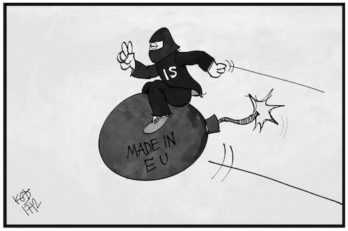 Cartoon: EU-Waffen beim IS (medium) by Kostas Koufogiorgos tagged karikatur,koufogiorgos,illustration,cartoon,eu,is,waffen,bombe,islamismus,terrorismus,waffenexporte,europa,karikatur,koufogiorgos,illustration,cartoon,eu,quote,flüchtlinge,flüchtlingspolitik,donald,tusk,trump,asylpolitik