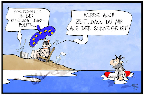 Cartoon: EU-Flüchtlingspolitik (medium) by Kostas Koufogiorgos tagged karikatur,koufogiorgos,illustration,cartoon,eu,flüchtlinge,flüchtlingspolitik,urlaub,meer,mittelmeer,strand,europa,migration,umverteilung,karikatur,koufogiorgos,illustration,cartoon,eu,flüchtlinge,flüchtlingspolitik,urlaub,meer,mittelmeer,strand,europa,migration,umverteilung