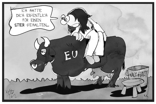 Cartoon: EU-Haushalt (medium) by Kostas Koufogiorgos tagged karikatur,koufogiorgos,illustration,cartoon,eu,haushalt,europa,stier,melkkuh,geld,budget,karikatur,koufogiorgos,illustration,cartoon,eu,haushalt,europa,stier,melkkuh,geld,budget