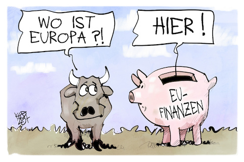 Cartoon: EU-Haushalt (medium) by Kostas Koufogiorgos tagged karikatur,koufogiorgos,eu,europa,stier,haushalt,sparschwein,reform,karikatur,koufogiorgos,eu,europa,stier,haushalt,sparschwein,reform