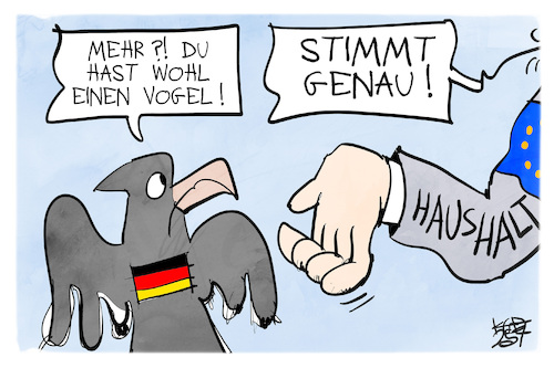 Cartoon: EU-Haushalt (medium) by Kostas Koufogiorgos tagged karikatur,koufogiorgos,haushalt,eu,vogel,bundesadler,karikatur,koufogiorgos,haushalt,eu,vogel,bundesadler