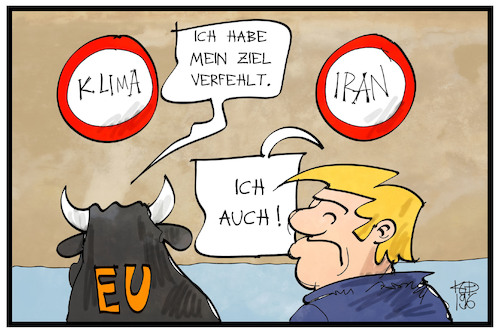 Cartoon: EU-Klimaziele (medium) by Kostas Koufogiorgos tagged karikatur,koufogiorgos,illustration,cartoon,eu,europa,klima,ziel,stier,trump,usa,iran,krieg,konflikt,politik,umwelt,karikatur,koufogiorgos,illustration,cartoon,eu,europa,klima,ziel,stier,trump,usa,iran,krieg,konflikt,politik,umwelt