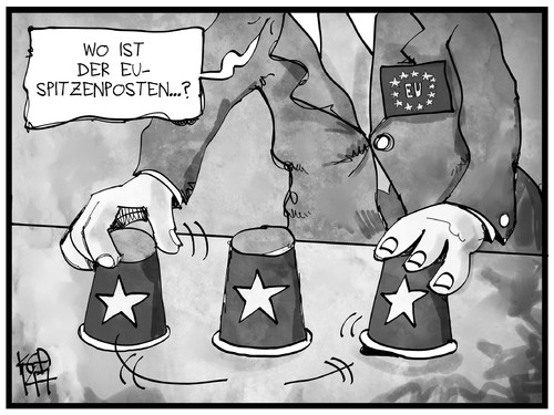 Cartoon: EU-Postenvergabe (medium) by Kostas Koufogiorgos tagged karikatur,koufogiorgos,illustration,cartoon,eu,posten,europa,geschacher,spiel,politik,hütchenspiel,amt,karikatur,koufogiorgos,illustration,cartoon,eu,posten,europa,geschacher,spiel,politik,hütchenspiel,amt