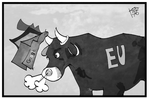 Cartoon: EU und Google (medium) by Kostas Koufogiorgos tagged karikatur,koufogiorgos,illustration,cartoon,eu,google,stier,vertragsstrafe,kartell,geld,stierkampf,torrero,wirtschaft,internet,karikatur,koufogiorgos,illustration,cartoon,eu,google,stier,vertragsstrafe,kartell,geld,stierkampf,torrero,wirtschaft,internet