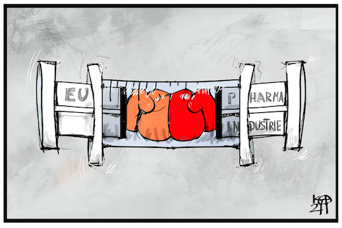 Cartoon: EU vs. Pharmaindustrie (medium) by Kostas Koufogiorgos tagged karikatur,koufogiorgos,illustration,cartoon,eu,pharmaindustrie,impfstoff,spritze,kampf,konflikt,boxen,wirtschaft,corona,pandemie,karikatur,koufogiorgos,illustration,cartoon,eu,pharmaindustrie,impfstoff,spritze,kampf,konflikt,boxen,wirtschaft,corona,pandemie