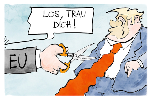 Cartoon: EU vs. Trump (medium) by Kostas Koufogiorgos tagged karikatur,koufogiorgos,trump,eu,weiberfastnacht,krawatte,usa,karikatur,koufogiorgos,trump,eu,weiberfastnacht,krawatte,usa