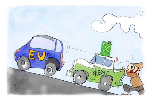 Cartoon: EU vs. UK (medium) by Kostas Koufogiorgos tagged karikatur,koufogiorgos,illustration,cartoon,eu,uk,eauto,benzin,brexit,europa,rennen,auto,karikatur,koufogiorgos,illustration,cartoon,eu,uk,eauto,benzin,brexit,europa,rennen,auto