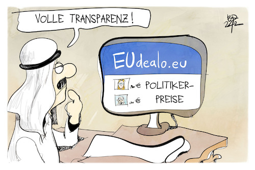 Cartoon: EUdealo (medium) by Kostas Koufogiorgos tagged karikatur,koufogiorgos,eu,korruption,katar,eudialo,vergleichsportal,transparenz,europa,kaili,karikatur,koufogiorgos,eu,korruption,katar,eudialo,vergleichsportal,transparenz,europa,kaili