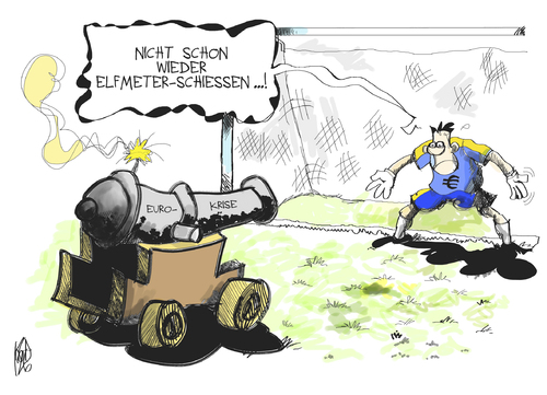 Cartoon: Euro-Finale (medium) by Kostas Koufogiorgos tagged euro,schulden,krise,elfmeter,fussball,em,eu,europa,karikatur,kostas,koufogiorgos,euro,schulden,krise,elfmeter,em,fussball,eu,europa