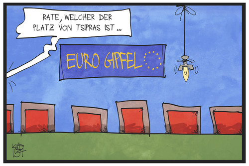 Cartoon: Euro-Gipfel (medium) by Kostas Koufogiorgos tagged karikatur,koufogiorgos,illustration,cartoon,tsipras,eurogruppe,gipfel,damokles,schwert,sitz,platz,politik,europa,griechenland,karikatur,koufogiorgos,illustration,cartoon,tsipras,eurogruppe,gipfel,damokles,schwert,sitz,platz,politik,europa,griechenland