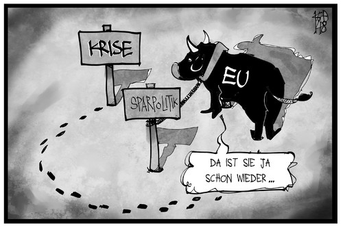 Cartoon: Euro-Krise (medium) by Kostas Koufogiorgos tagged karikatur,koufogiorgos,illustration,cartoon,europa,euro,eu,stier,sparpolitik,krise,politik,karikatur,koufogiorgos,illustration,cartoon,europa,euro,eu,stier,sparpolitik,krise,politik