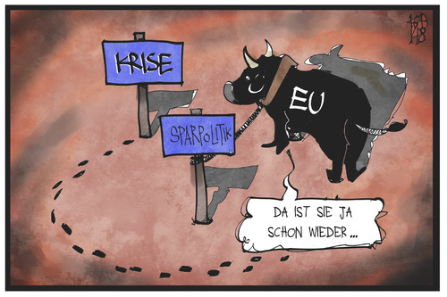 Cartoon: Euro-Krise (medium) by Kostas Koufogiorgos tagged karikatur,koufogiorgos,illustration,cartoon,europa,euro,eu,stier,sparpolitik,krise,politik,karikatur,koufogiorgos,illustration,cartoon,europa,euro,eu,stier,sparpolitik,krise,politik