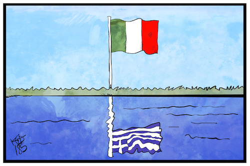 Cartoon: Euro Krise 2018 (medium) by Kostas Koufogiorgos tagged karikatur,koufogiorgos,illustration,cartoon,euro,krise,italien,griechenland,währung,eu,europa,fahne,flagge,spiegelung,geschichte,karikatur,koufogiorgos,illustration,cartoon,euro,krise,italien,griechenland,währung,eu,europa,fahne,flagge,spiegelung,geschichte