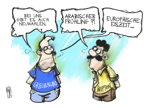 Cartoon: Europäische Eiszeit (medium) by Kostas Koufogiorgos tagged griechenland,ägypten,arabischer,frühling,europäische,eiszeit,europa,schulden,krise,neuwahl,karikatur,kostas,koufogiorgos,griechenland,ägypten,arabischer frühling,schulden,europa,arabischer,frühling