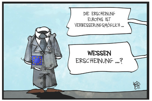 Cartoon: Europas Erscheinung (medium) by Kostas Koufogiorgos tagged karikatur,koufogiorgos,illustration,cartoon,europa,erscheinung,aussehen,politik,karikatur,koufogiorgos,illustration,cartoon,europa,erscheinung,aussehen,politik