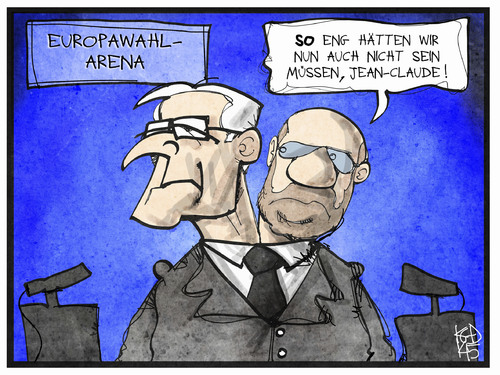 Cartoon: Europawahl-Arena (medium) by Kostas Koufogiorgos tagged karikatur,koufogiorgos,illustration,cartoon,schulz,juncker,wahlarena,europawahl,spitzenkandidat,einigkeit,wahl,politik,karikatur,koufogiorgos,illustration,cartoon,schulz,juncker,wahlarena,europawahl,spitzenkandidat,einigkeit,wahl,politik