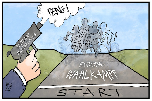 Cartoon: Europawahlkampf (medium) by Kostas Koufogiorgos tagged karikatur,koufogiorgos,illustration,cartoon,europa,wahlkampf,politik,partei,aschermittwoch,rennen,lauf,wahl,karikatur,koufogiorgos,illustration,cartoon,europa,wahlkampf,politik,partei,aschermittwoch,rennen,lauf,wahl