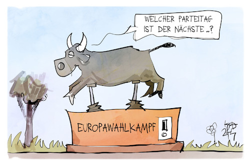 Cartoon: Europawahlkampf (medium) by Kostas Koufogiorgos tagged karikatur,koufogiorgos,europawahl,wahlkampf,stier,europa,karikatur,koufogiorgos,europawahl,wahlkampf,stier,europa