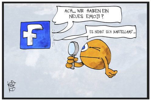 Cartoon: Facebook (medium) by Kostas Koufogiorgos tagged karikatur,koufogiorgos,illustration,cartoon,facebook,emoticon,emoji,soziale,netzwerke,internet,kartellamt,ermittlung,lupe,untersuchung,marktmissbrauch,marktmacht,karikatur,koufogiorgos,illustration,cartoon,facebook,emoticon,emoji,soziale,netzwerke,internet,kartellamt,ermittlung,lupe,untersuchung,marktmissbrauch,marktmacht