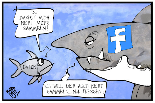 Cartoon: Facebook (medium) by Kostas Koufogiorgos tagged karikatur,koufogiorgos,illustration,cartoon,daten,sammeln,hai,fisch,fressen,futter,facebook,soziale,netzwerke,kartellamt,internet,karikatur,koufogiorgos,illustration,cartoon,daten,sammeln,hai,fisch,fressen,futter,facebook,soziale,netzwerke,kartellamt,internet