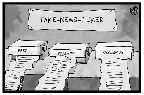 Cartoon: Fake-News (medium) by Kostas Koufogiorgos tagged karikatur,koufogiorgos,illustration,cartoon,fake,news,nachrichten,hass,hetze,populismus,rassismus,ticker,karikatur,koufogiorgos,illustration,cartoon,fake,news,nachrichten,hass,hetze,populismus,rassismus,ticker