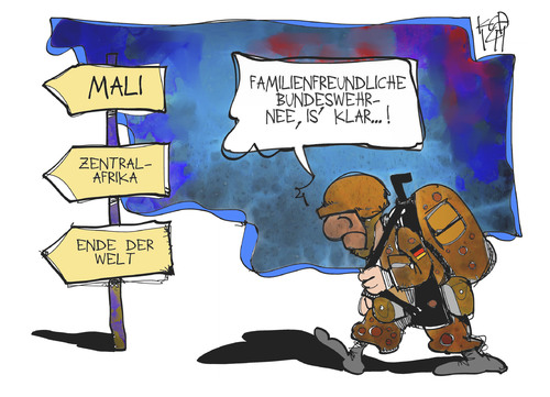 Cartoon: Familienfreundliche Bundeswehr (medium) by Kostas Koufogiorgos tagged illustration,karikatur,cartoon,koufogiorgos,bundeswehr,militär,familienfreundlichkeit,mali,zentralafrika,krieg,illustration,karikatur,cartoon,koufogiorgos,bundeswehr,militär,familienfreundlichkeit,mali,zentralafrika,krieg