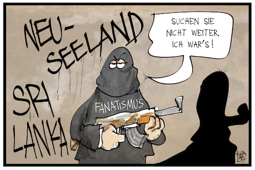 Cartoon: Fanatismus (medium) by Kostas Koufogiorgos tagged karikatur,koufogiorgos,illustration,cartoon,fanatismus,anschlag,terrorismus,neuseeland,christchurch,sri,lanka,terrorist,täter,karikatur,koufogiorgos,illustration,cartoon,fanatismus,anschlag,terrorismus,neuseeland,christchurch,sri,lanka,terrorist,täter