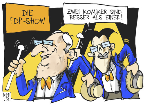 Cartoon: FDP-Show (medium) by Kostas Koufogiorgos tagged fdp,brüderle,rösler,show,wahl,bundestag,partei,chef,spitzenkandidat,komiker,politiker,karikatur,kostas,koufogiorgos,rösler,brüderle,fdp,show,wahl,bundestag,partei,chef,spitzenkandidat,komiker,politiker,karikatur,kostas,koufogiorgos