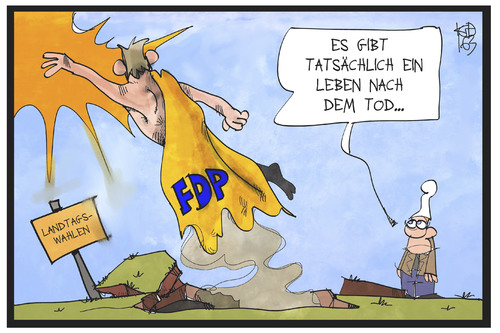 Cartoon: FDP (medium) by Kostas Koufogiorgos tagged karikatur,koufogiorgos,illustration,cartoon,fdp,partei,liberale,landtagswahl,auferstehung,michel,leben,tod,wiederbelebung,karikatur,koufogiorgos,illustration,cartoon,fdp,partei,liberale,landtagswahl,auferstehung,michel,leben,tod,wiederbelebung