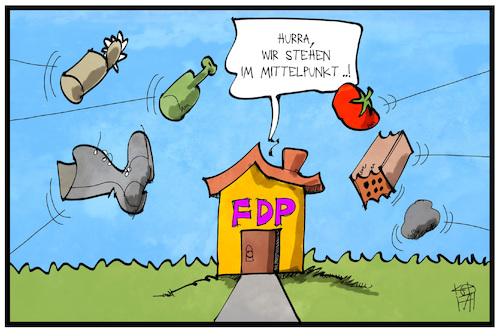 Cartoon: FDP (medium) by Kostas Koufogiorgos tagged karikatur,koufogiorgos,illustration,cartoon,fdp,mittelpunkt,zorn,partei,liberale,wut,politik,jamaika,sondierung,karikatur,koufogiorgos,illustration,cartoon,fdp,mittelpunkt,zorn,partei,liberale,wut,politik,jamaika,sondierung