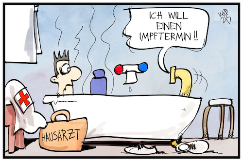 Cartoon: Feierabend beim Hausarzt (medium) by Kostas Koufogiorgos tagged karikatur,koufogiorgos,illustration,cartoon,impfdrängler,arzt,badewanne,feierabend,corona,pandemie,karikatur,koufogiorgos,illustration,cartoon,impfdrängler,arzt,badewanne,feierabend,corona,pandemie