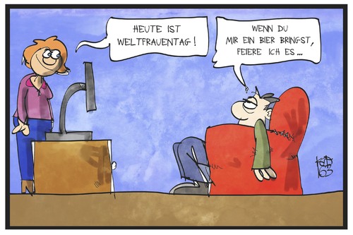 Cartoon: Feiern am Weltfrauentag (medium) by Kostas Koufogiorgos tagged karikatur,koufogiorgos,illustration,cartoon,frauen,weltfrauentag,mann,frau,gleichberechtigung,pascha,paar,beziehung,faul,bier,fernsehen,feiern,gratulation,karikatur,koufogiorgos,illustration,cartoon,frauen,weltfrauentag,mann,frau,gleichberechtigung,pascha,paar,beziehung,faul,bier,fernsehen,feiern,gratulation