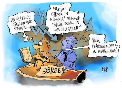 Cartoon: Ferienbeginn (medium) by Kostas Koufogiorgos tagged ölpreise,börse,spekulanten,wirtschaft,saudi,arabien,nigeria,opec,ölförderung,ferien,benzin,preis,kostas,koufogiorgos,ölpreise,börse,spekulanten,wirtschaft,nigeria,opec,ölförderung,ferien,benzin,preis,angst,förderung,steigung,abstieg,urlaub,reise,beginn,deutschland,rekordhoch,statistik