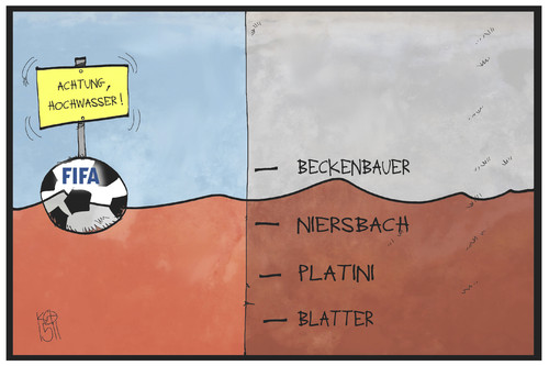 Cartoon: FIFA-Skandal (medium) by Kostas Koufogiorgos tagged karikatur,koufogiorgos,illustration,cartoon,fifa,dfb,fussball,hochwasser,wasser,schlamm,sumpf,verband,beckenbauer,niersbach,platini,blatter,korruption,skandal,karikatur,koufogiorgos,illustration,cartoon,fifa,dfb,fussball,hochwasser,wasser,schlamm,sumpf,verband,beckenbauer,niersbach,platini,blatter,korruption,skandal