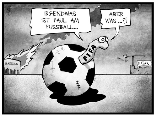 Cartoon: FIFA (medium) by Kostas Koufogiorgos tagged karikatur,koufogiorgos,illustration,cartoon,fifa,fussball,katar,brasilien,wm,weltmeisterschaft,wurm,faul,fäulnis,sport,verband,protest,karikatur,koufogiorgos,illustration,cartoon,fifa,fussball,katar,brasilien,wm,weltmeisterschaft,wurm,faul,fäulnis,sport,verband,protest