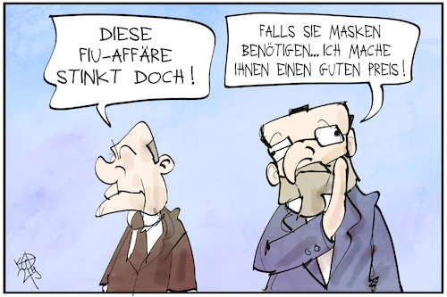 Cartoon: FIU vs. Maskenaffäre (medium) by Kostas Koufogiorgos tagged karikatur,koufogiorgos,illustration,cartoon,fiu,maskenaffäre,maskendeal,cdu,union,karikatur,koufogiorgos,illustration,cartoon,fiu,maskenaffäre,maskendeal,cdu,union