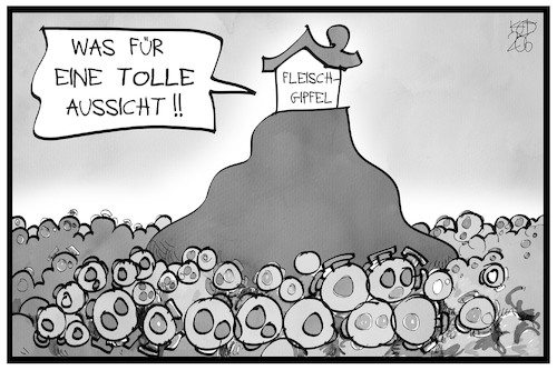 Cartoon: Fleischgipfel (medium) by Kostas Koufogiorgos tagged julia,klöckner,lädt,zum,fleischgipfel,julia,klöckner,lädt,zum,fleischgipfel