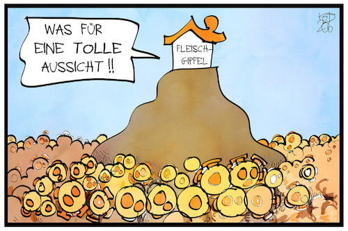 Cartoon: Fleischgipfel (medium) by Kostas Koufogiorgos tagged julia,klöckner,lädt,zum,fleischgipfel,julia,klöckner,lädt,zum,fleischgipfel