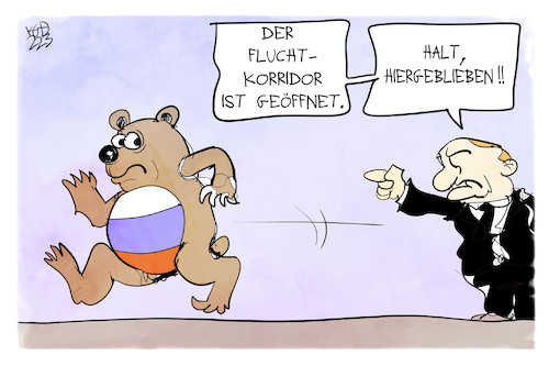 Cartoon: Fluchtkorridor (medium) by Kostas Koufogiorgos tagged karikatur,koufogiorgos,flucht,fluchtkorridor,putin,russland,ukraine,krieg,bär,karikatur,koufogiorgos,flucht,fluchtkorridor,putin,russland,ukraine,krieg,bär