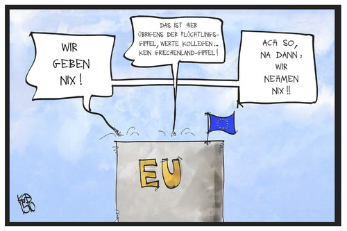 Cartoon: Flüchtlingsgipfel (medium) by Kostas Koufogiorgos tagged karikatur,koufogiorgos,illustration,cartoon,eu,gipfel,flüchtlingsgipfel,griechenland,geben,nehmen,mitgliederstaaten,europa,verteilung,karikatur,koufogiorgos,illustration,cartoon,eu,gipfel,flüchtlingsgipfel,griechenland,geben,nehmen,mitgliederstaaten,europa,verteilung