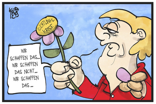 Cartoon: Flüchtlingskrise (medium) by Kostas Koufogiorgos tagged karikatur,koufogiorgos,illustration,cartoon,flüchtlingskrise,merkel,herausforderung,blume,ja,nein,entscheidung,politik,flüchtlingspolitik,karikatur,koufogiorgos,illustration,cartoon,flüchtlingskrise,merkel,herausforderung,blume,ja,nein,entscheidung,politik,flüchtlingspolitik