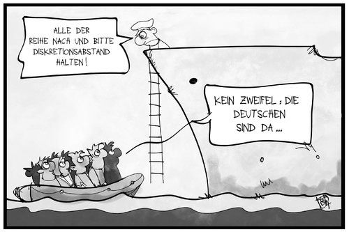 Cartoon: Flüchtlingspolitik (medium) by Kostas Koufogiorgos tagged karikatur,koufogiorgos,illustration,cartoon,flüchtlinge,flüchtlingspolitik,deutschland,deutsche,marine,fregatte,mittelmeer,schiff,rettung,ordnung,karikatur,koufogiorgos,illustration,cartoon,flüchtlinge,flüchtlingspolitik,deutschland,deutsche,marine,fregatte,mittelmeer,schiff,rettung,ordnung