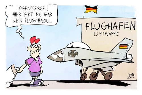 Cartoon: Flugchaos (medium) by Kostas Koufogiorgos tagged karikatur,koufogiorgos,flugchaos,luftwaffe,flugzeug,passagier,reisender,lügenpresse,karikatur,koufogiorgos,flugchaos,luftwaffe,flugzeug,passagier,reisender,lügenpresse