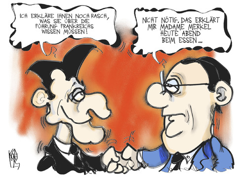 Cartoon: Frankreich (medium) by Kostas Koufogiorgos tagged frankreich,führung,hollande,sarkozy,merkel,deutschland,präsident,karikatur,kostas,koufogiorgos,frankreich,führung,hollande,sarkozy,merkel,deutschland