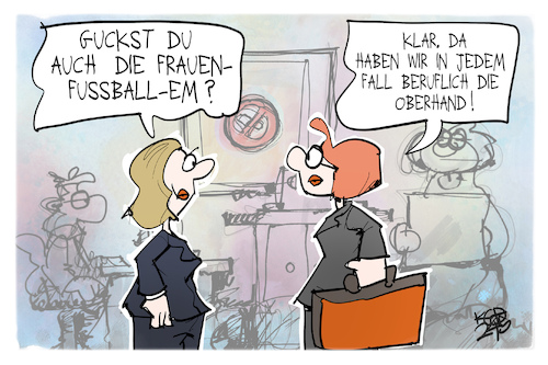 Cartoon: Frauenfußball (medium) by Kostas Koufogiorgos tagged karikatur,koufogiorgos,frauen,fußball,em,arbeit,oberhand,karikatur,koufogiorgos,frauen,fußball,em,arbeit,oberhand