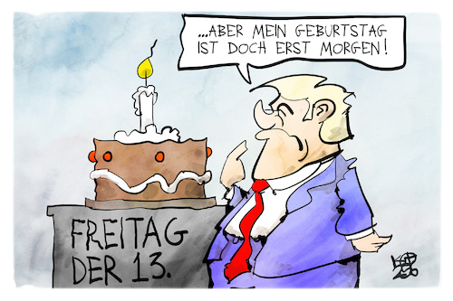 Cartoon: Freitag der 13. (medium) by Kostas Koufogiorgos tagged koufogiorgos,trump,13,freitag,geburtstag,koufogiorgos,trump,13,freitag,geburtstag